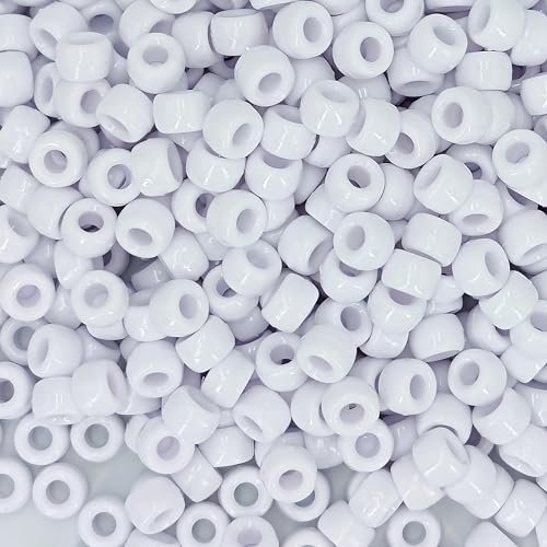 MIIIM 1200PCS 6x9mm Pony Beads Bulk, White Pony Beads for Bracelets Making Kit, Kandi, Hair Braids Crafts for Jewelry Making (White) - color: Z1-White