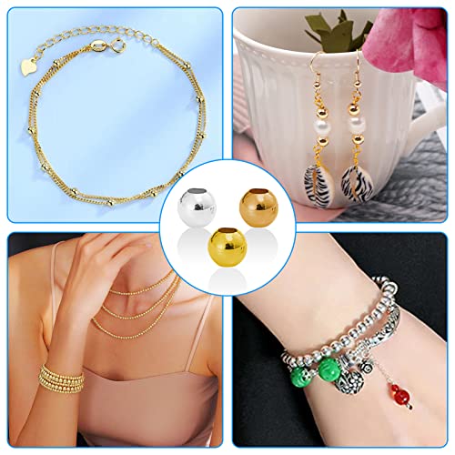 600Pcs 5mm Spacer Beads for Jewelry Making Metallic Plated Beads Smooth Seamless Round Loose Connector Beads Metal Crimp Stopper Beads for DIY Earring Necklace Bracelet Making (Gold, Silver, KC Gold) - color: 5mm, Gold Silver KC Gold