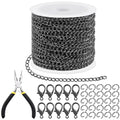 Tanstic 102Pcs 30 Feet Jewelry Making Chains Necklace Chains Bulk Cable Link Chain with 50Pcs Jump Rings, 50Pcs Lobster Clasps, Pliers for Bracelet Necklace Making(Gun Black) - color: Gun Black