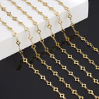 KYUNHOO 4 Meters Hollow Clover Leaf Jewelry Chain Roll Gold Plated Stainless Steel Chains for Jewelry Making with Lobster Clasps and Jump Rings for Necklace DIY - color: Leaf Clover Gold