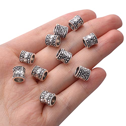 BronaGrand 60pcs Antique Silver Rondelle Spacer Beads, Tibetan Alloy, 8mm Diameter x 8mm Thickness x 5.5mm Hole, Loose Beads for Jewelry DIY Bracelet Necklace Making and Crafting - color: Silver9