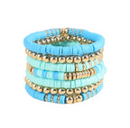 Pingyongchang Heishi Gold Beaded Bracelets Set for Women Men Bohemian Polymer Clay Colorful Surfer Vinyl Disc Stretch Layering Stackable Friendship Boho Bracelet Summer Beach Jewelry Gifts - color: Blue