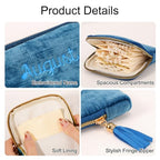 Mothers Day Gifts Personalized Travel Jewelry Case with Embroidered Name,Custom Small Jewelry Pouch Velvet Jewelry Organizer Storage Bag for Bracelet Rings Earring - color: Dark Blue