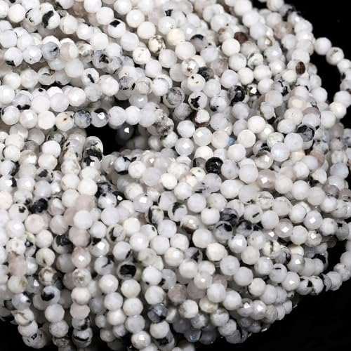 Song Xi 180pcs 2mm Natural Blackpoint Moonstone Gemstone Beads Faceted Round Loose Stone Beads for Jewelry Making - color: Blackpoint Moonstone, size: 1.9-2.4mm