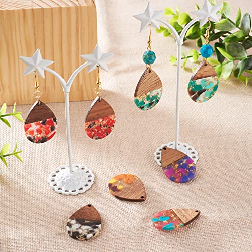 Beadthoven 16pcs/8 Pairs Resin Wood Teardrop Charms Earrings Pendants Mixed Colors Water Drop Shape Gold Foil Chips Wooden Pieces Pendants for Statement Jewelry Making Findings - color: Colorful Teardrop