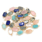 LE SKY 8 Pcs Natural Stone Pendant connectors rectabgle Mixed Crystal Stone Link Charms for Jewelry Making Necklace Accessories