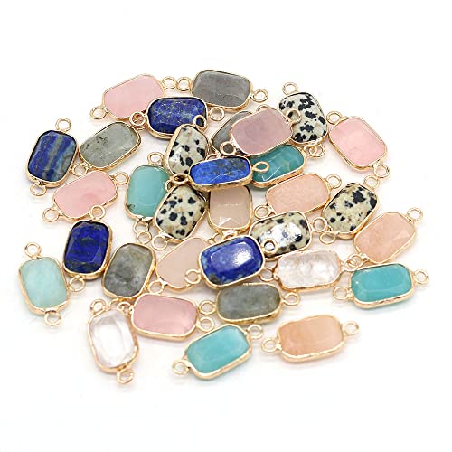LE SKY 8 Pcs Natural Stone Pendant connectors rectabgle Mixed Crystal Stone Link Charms for Jewelry Making Necklace Accessories