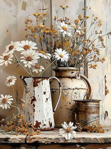 Axquilon Rustic Flowers Diamond Art Kits for Adults - Daisy Diamond Painting Kits for Adults Beginner, DIY 5D Full Drill Gem Art for Home Wall Decor 12x16 inch - color: Rustic Flowers