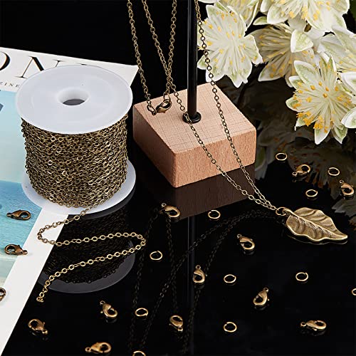 SUNNYCLUE 32.8Feet/10m Antique Bronze Chain Bulk Brass Curb Link 2.6x2x0.3mm Links Cable Chains for Jewelry Making Findings 100Pcs Iron Jump Rings 30Pcs Brass Lobster Clasps Necklace Bracelet Supplies - color: 2.6x2x0.3mm Links Cable Chains