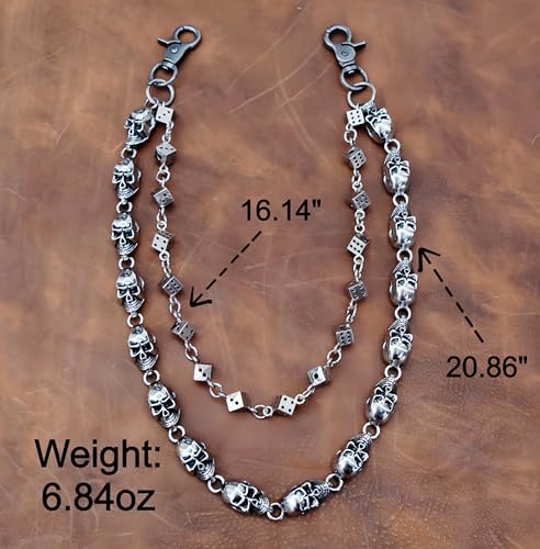 Layered Punk Pants Chain for Men Women, Gothic Hip Hop Jean Chain Wallet Chain Biker Trouser Chain, Goth Emo Fashion Keychain Accessories - color: 2L-Skulls Chain