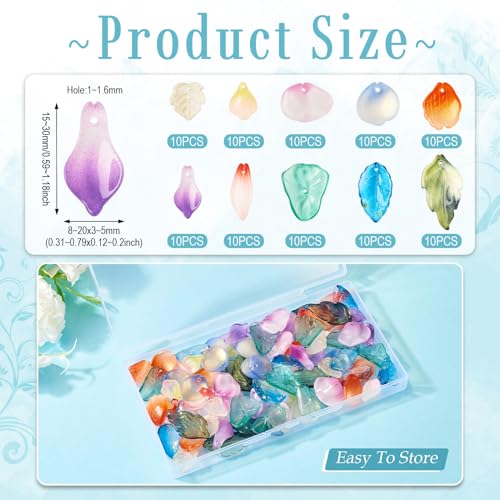 Glass Leaf Beads Crystal Glass Leaf Charms Transparent Leaves Pendants Tiny Green Leaf Bead Caps for Christmas Earring Bracelet Jewelry Making DIY Keychain Craft - color: 10 Styles-Mix