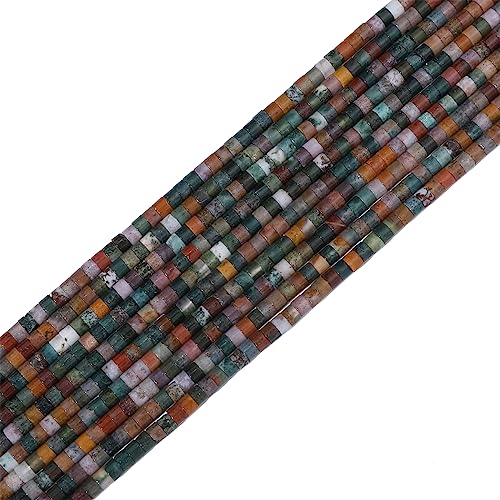 BEADIA Natural Indian Agate Short Cylinder Beads 2x3mm 155pcs Tube Loose Semi Gemstone Beads for Jewelry Making Design - color: Indian Agate