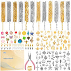 Zefy 18K Gold Silver Chain for Jewelry Making Kit, 39.6ft 12 Rolls Stainless Steel Chains Bulk with 380 Pcs Charms, Jump Rings Lobster Clasps Set for DIY Bracelet Necklace Crafts - size: Large