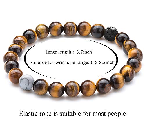 Hamoery Men Women 8mm Tiger Eye Stone Beads Bracelet Elastic Natural Stone Yoga Bracelet Bangle - color: Tiger Eye Stone-21003