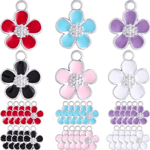 Anjulery 30Pcs Flower Charms for Jewelry Making and Crafting - Enamel Charms for Bracelets Earrings Necklaces Pendants (30Pcs Silver-B) - color: 30Pcs Silver-B