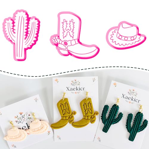 Xaekicr Western Theme Polymer Clay Cutters Set – 3PCS Cowboy Hat Boot Cactus Clay Earring Cutters, Polymer Clay Molds and Tools for DIY Jewelry Making - color: Z color