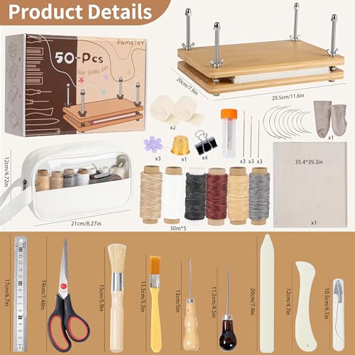 pamctry 50 Pcs Book Binding Kits for Beginners - Complete DIY Kit with Tools & Instructions, 11.6 x 7.8 Inches - style: Book Binding Kits + Bamboo Book Press