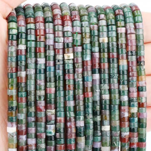 Natural Indian Agate Heishi Spacer Beads Loose Semi Precious Flat Round Gemstone Disc Shape Stone for Beading Jewelry Making 4x2mm 15.5" - color: Indian Agate