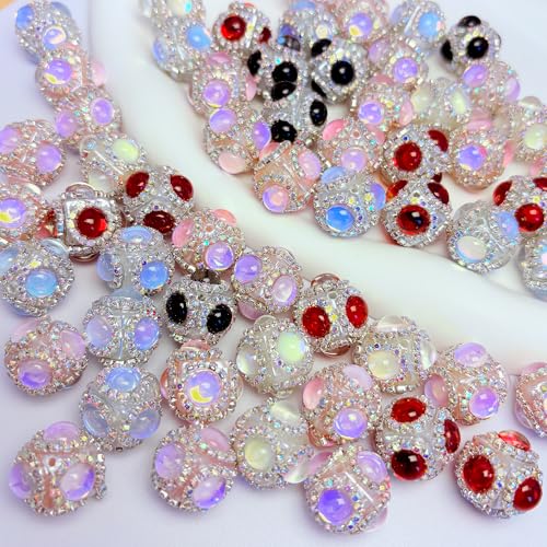 10pcs Rhinestone Focal Beads for Pens, Sparkling Crystal Flower Designs, Glitter Keychain Beads for DIY Jewelry Making Crafts Holiday Decorations (Rhinestone) - color: Rhinestone