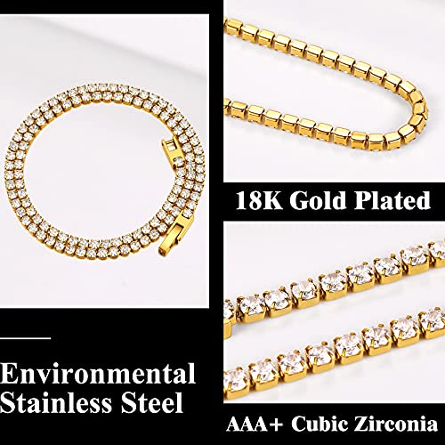 Richsteel Clear/Black 3mm Cubic Zirconia Tennis Chain Necklace for Women and Men 16/18 Inch Stainless Steel/Gold Plated Jewelry(with Gift Box) - style: 02-Gold Plated-Clear CZ