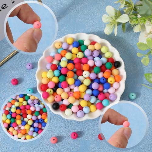 1 Box 500Pcs 8mm Matte Beads Round Acrylic Beads Opaque Frosted Colorful Ball Bubblegum Rubberized Imitated Silicone Smooth Loose Spacer Bead for Jewelry Making Bracelet Necklace DIY Crafts - color: Colorful