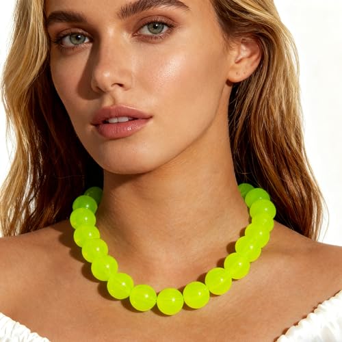 Chunky Acrylic Resin Beaded Necklace for Women Colorful Large Round Choker Adjustable Stack Acrylic Beads Necklace Resin Summer Party Jewelry - style: Green