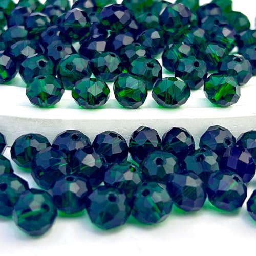 390pcs Glass Beads Dark Green, 8mm Crystal Beads for Jewelry Making, Briolette Faceted Rondelle Bulk Bead for Crafts DIY, Suncatchers, Bracelets, Earring, Necklace - color: Dark Green, size: 8mm
