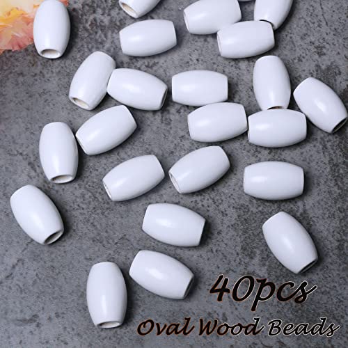 Large Oval Wooden Beads White- 20x30mm- 40 Beads- Hole 10mm- Quality Wooden Beads for Macrame Project/Garlands Making - color: 30x20mm, White#40pcs
