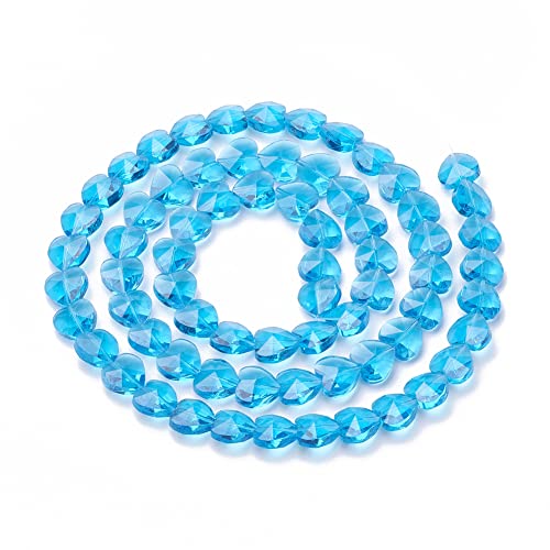 Cheriswelry 100pcs Sky Blue Heart Beads 14mm Transparent Glass Crystal Faceted Shape Mini Loose Spacer for DIY Craft Earring Bracelet Necklace Jewelry Making - color: Deep Sky Blue