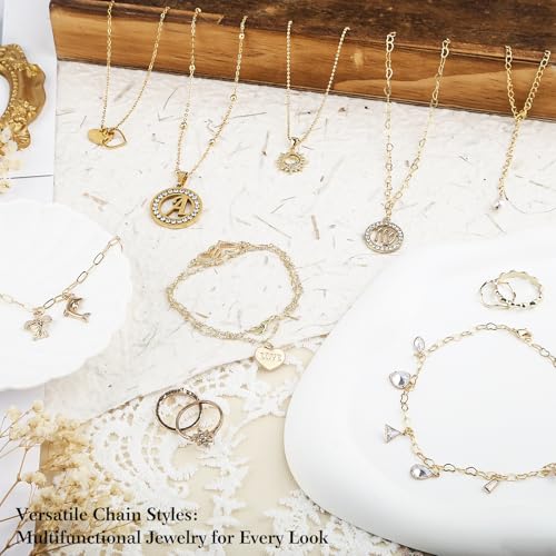 14k Gold Necklace Chains for Jewelry Making, Total 20 Feet 6 Rolls Bracelet Chains for DIY, 3.3 Feet Each Style, 14K Gold Plated Chain with Jump Rings/Lobster Clasps/Connectors - color: 14k Gold-20 Feet 6 Rolls