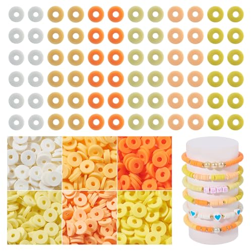 Elecrelive Yellow Orange Clay Beads for Bracelets Making, 6mm Flat Round Heishi Spacer Beads Loose Polymer Clay Chips 5640pcs for Chocker Necklace Earring DIY Crafts - color: Yellow, 6 Colors