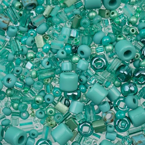 50g John Bead Bead Bar Assorted Turquoise Green Mix Czech Glass Seed Beads for DIY Crafts Jewelry Friendship Bracelet Necklace Earrings Phonecharm Making - color: Turquoise Green Assorted Mix