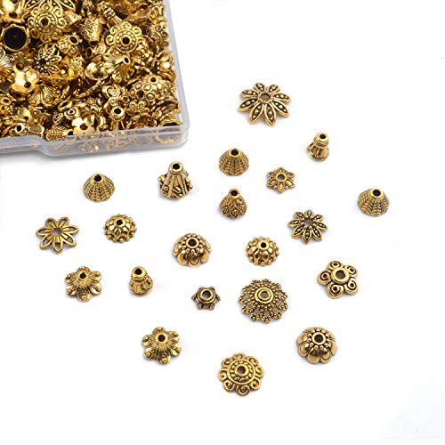 Jdesun 120g Bead Caps with A Clear Storage Box, Tibetan Gold Beads Spacers Jewelry Findings Accessories for Jewelry Making 300-350 Pieces - color: Gold