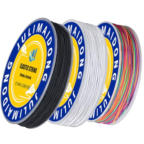 3 Rolls 1.0 mm 495 Feet Rainbow/White/Black Elastic Bracelet Stretchy String Cord, Stretch Bead Cord for Bracelets Jewelry Making, Necklaces, Beading and Crafts - size: 495ft
