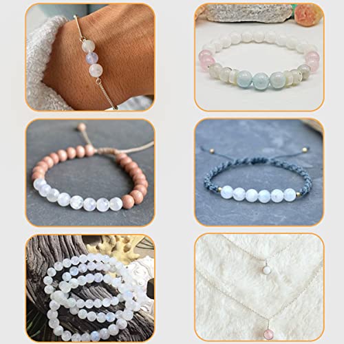 Gem-Inside 6MM Natural Blue Rainbow Moonstone AAA Grade Genuine Gemstone Beads for Jewelry Making 15" - color: Aaa White Moonstone, size: 6mm