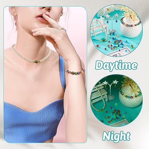 Elecrelive 96pcs Glow in The Dark Glass Beads 6mm/8mm/10mm Lampwork Luminous Round Glass Beads for Jewelry Making DIY Bracelet Earring Necklace Making - color: Mix 8 Colors