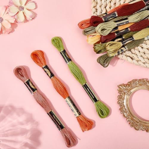 12 Skeins 105 Yards Embroidery Floss Thread Bulk Variegated Floss 6 Strands Green Orange Friendship Bracelet String Cross Stitch Threads for Jewelry Making Bracelet Stitching Craft Supply - color: Autumn Colors