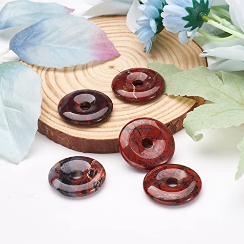 FASHEWELRY 5Pcs Donut Disc Natural Mahogany Obsidian Stone Pendants 30x5mm Large Hole Healing Chakra Circle Ring Flat Round Gemstone European Charms for Jewelry Making Hole: 6mm - color: Mahogany Obsidian, Colorful