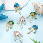 SUNNYCLUE 1 Box 12Pcs Sea Shell Charms Enamel Seashell Charm Summer Ocean Chandelier Linking Charm Starfish Conch Metal Charms for Jewelry Making Charm Earring Necklace Bracelet Supplies Adult Women - color: Ocean Enamel Chandelier Charms