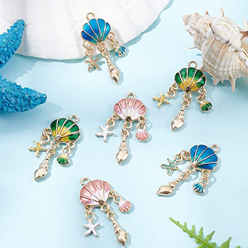 SUNNYCLUE 1 Box 12Pcs Sea Shell Charms Enamel Seashell Charm Summer Ocean Chandelier Linking Charm Starfish Conch Metal Charms for Jewelry Making Charm Earring Necklace Bracelet Supplies Adult Women - color: Ocean Enamel Chandelier Charms