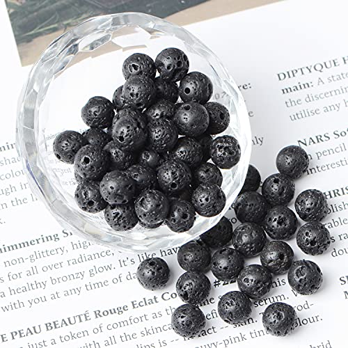 AD Beads 8mm Natural Round Loose Beads 110 Pieces, for Making 108 Mala Prayer Beads Necklace, Bracelet & Yoga Meditation, Jewelry Design (Black Lave) - color: Black Lave