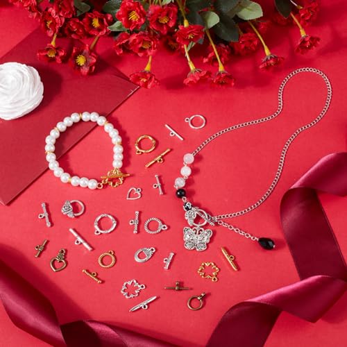 SUNNYCLUE 1 Box 96Pcs 12 Styles Alloy Toggle Clasp Tibetan Jewelry Toggle Clasps Bulk Antique Metal Silver T-Bar Closure Fastener Hook Connector Heart Clasp for Jewelry Making Necklace Bracelet DIY - style: Style 2