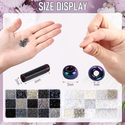 Jexine 2 Sets 30 Colors Glass Seed and Bugle Beads Kit Small Loose Craft Beads for Jewelry Making DIY Crafts Bracelets and Necklaces(Black, White) - color: Black, White