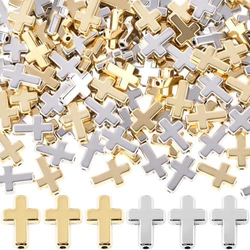 60 Pcs Cross Charms for Jewelry Making, Religious Cross Beads for Bracelets, Crosses for Jewelry Making, Bracelets, Necklaces, DIY Crafts (Gold, Silver) - color: 60pcs, 13x9mm, Gold,Silver
