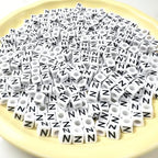 500Pcs Square Letter Beads N 6X6mm Individual White Alphabet Beads for Charms Bracelets Making - color: Square - N