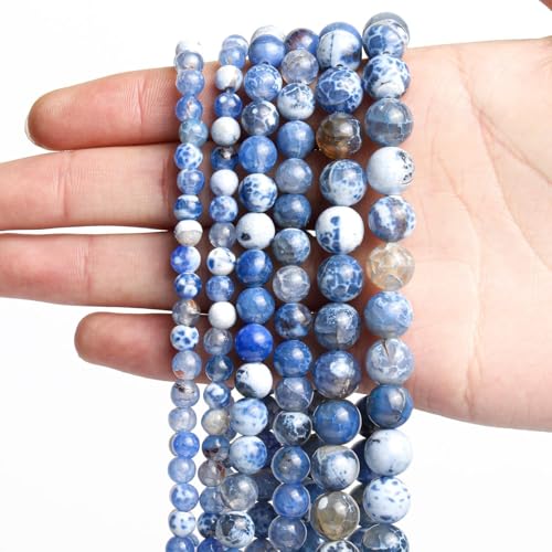 45pcs Blue Fire Agate Stone Beads，8mm Healing Power Natural Stone Round Loose Beads for Jewelry Making Earring Necklace DIY Crafts - color: Blue Fire Dragon Agates, size: 8mm 45beads