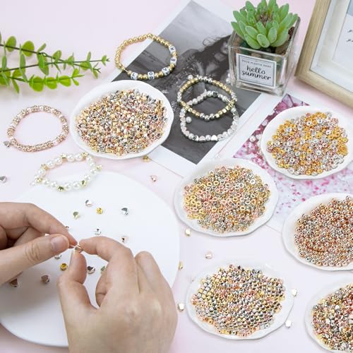 XIANNVXI 500Pcs Square Spacer Beads for Jewelry Making - Smooth Loose Beads for DIY Bracelets & Necklaces (Gold, Silver, Rose Gold) - color: Square spaced beads 3 colors