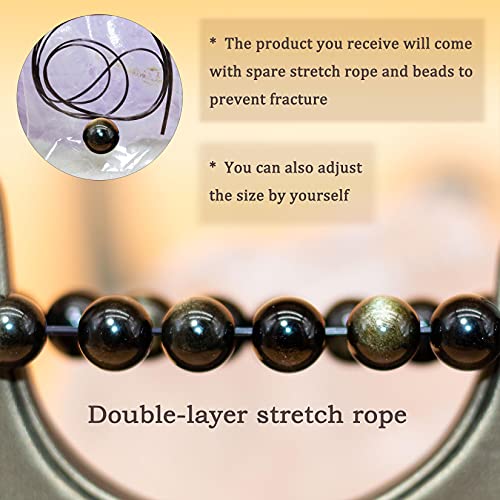 8mm Natural Gemstone Stretch Bracelet, Handmade Unisex Crystal Bracelets for Meditation, Yoga, Spiritual Healing & Positive Energy - color: Golden Obsidian