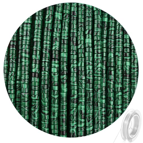 300pcs Natural Green Malachite Heishi Spacer Beads 2x4mm Genuine Real Disc Stone Beading DIY Charm Smooth Loose Gemstone Beads for Jewelry Making Bracelets Necklaces Earrings Crafts - color: Green Malachite