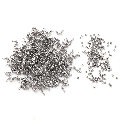 304 Stainless Steel Crimp Beads 1.5mm and End Caps 2.5x5mm Set 200pcs for Jewelry DIY Making and Repairing - color: Crimp Beads and End Caps Set, size: 1.5mm and 2.5x5mm